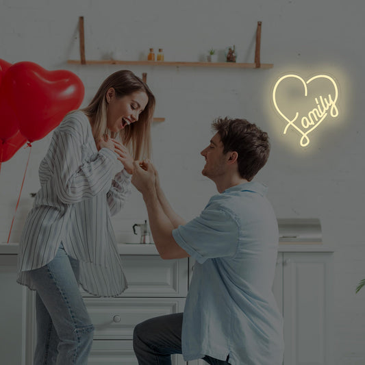 NewbeePlus Family Neon Sign Heart Decor USB Powered LED Neon Light for Room Wall Decor Wedding Anniversary Bedroom Birthday Decor