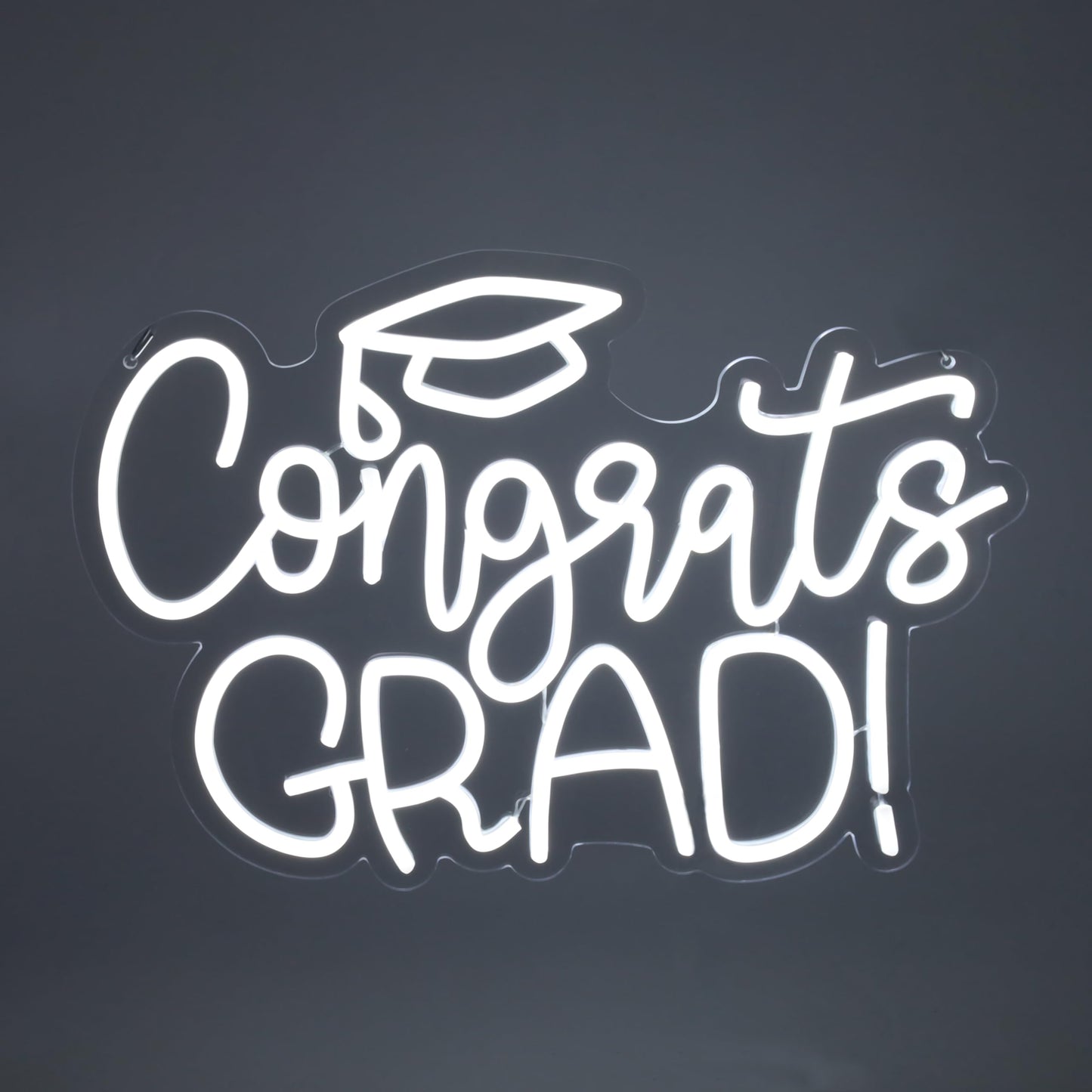 Congrats Grad Neon Sign - 11.3 * 16.7 Inch White Adjustable LED Graduation Decorations for Class of 2025 Party Room Dorm Backdrop Celebration Gifts Graduation Gift