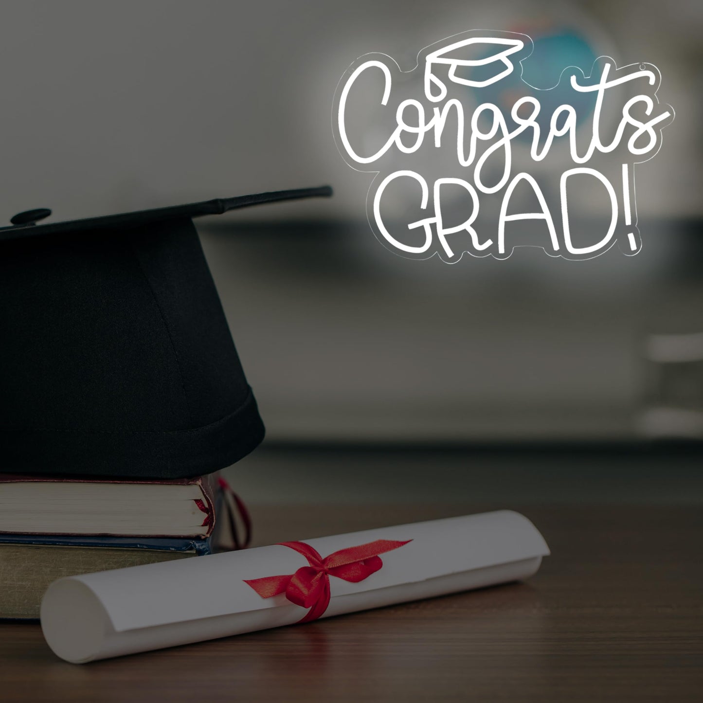 Congrats Grad Neon Sign - 11.3 * 16.7 Inch White Adjustable LED Graduation Decorations for Class of 2025 Party Room Dorm Backdrop Celebration Gifts Graduation Gift