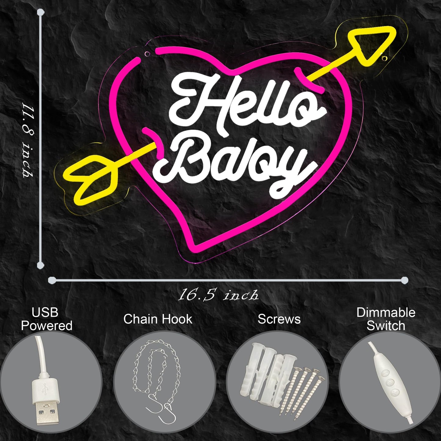 Hello Baby Neon Sign Oh Baby Sign for Backdrop for Baby Shower, Gender Reveal, Baby Room, Birthday Party Decorations