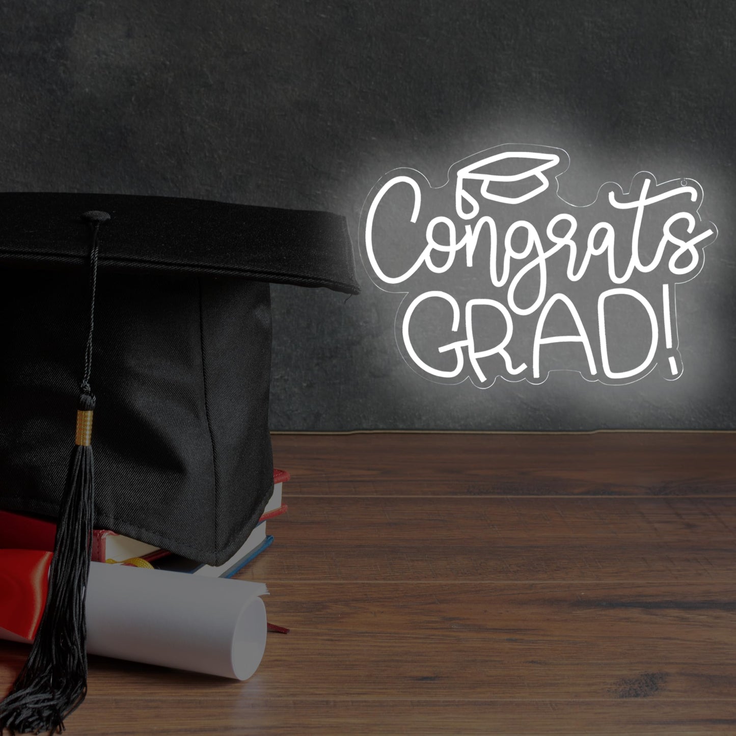 Congrats Grad Neon Sign - 11.3 * 16.7 Inch White Adjustable LED Graduation Decorations for Class of 2025 Party Room Dorm Backdrop Celebration Gifts Graduation Gift