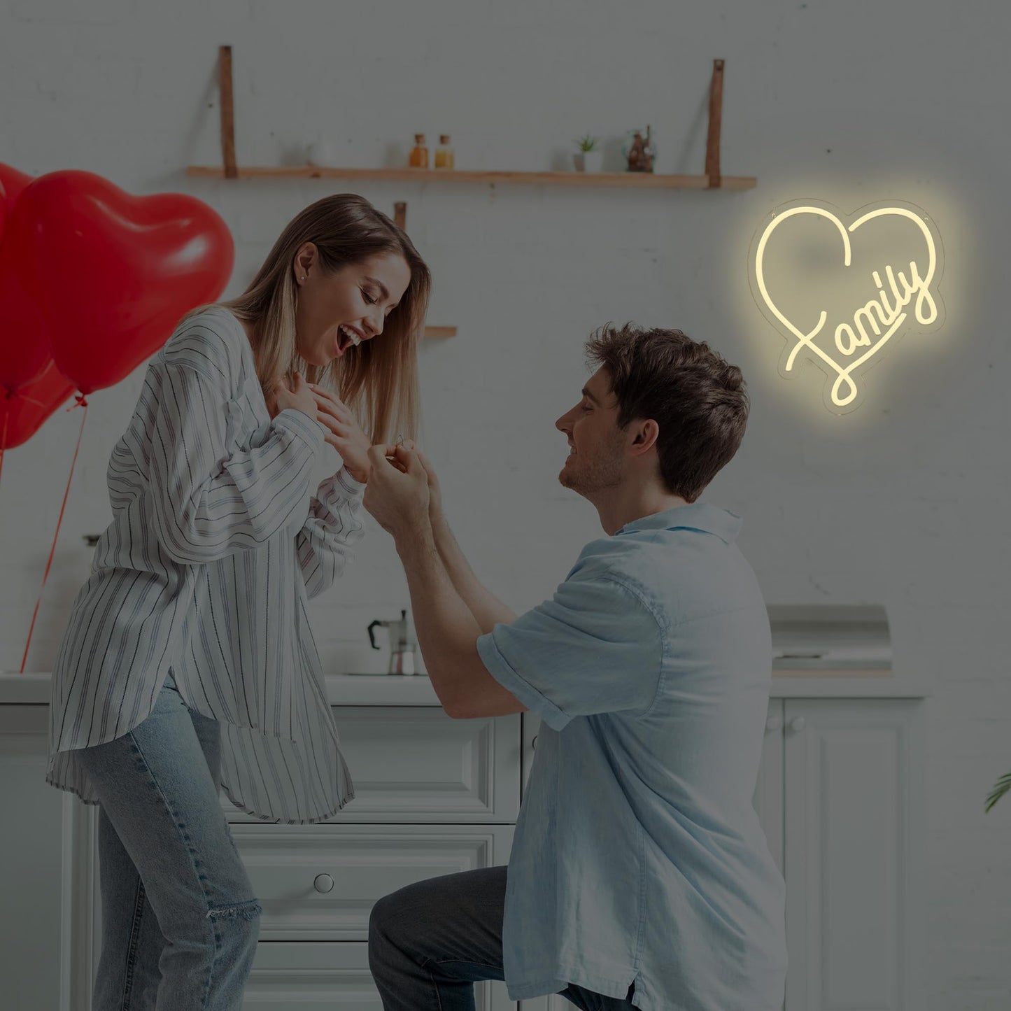 NewbeePlus Family Neon Sign Heart Decor USB Powered LED Neon Light for Room Wall Decor Wedding Anniversary Bedroom Birthday Decor