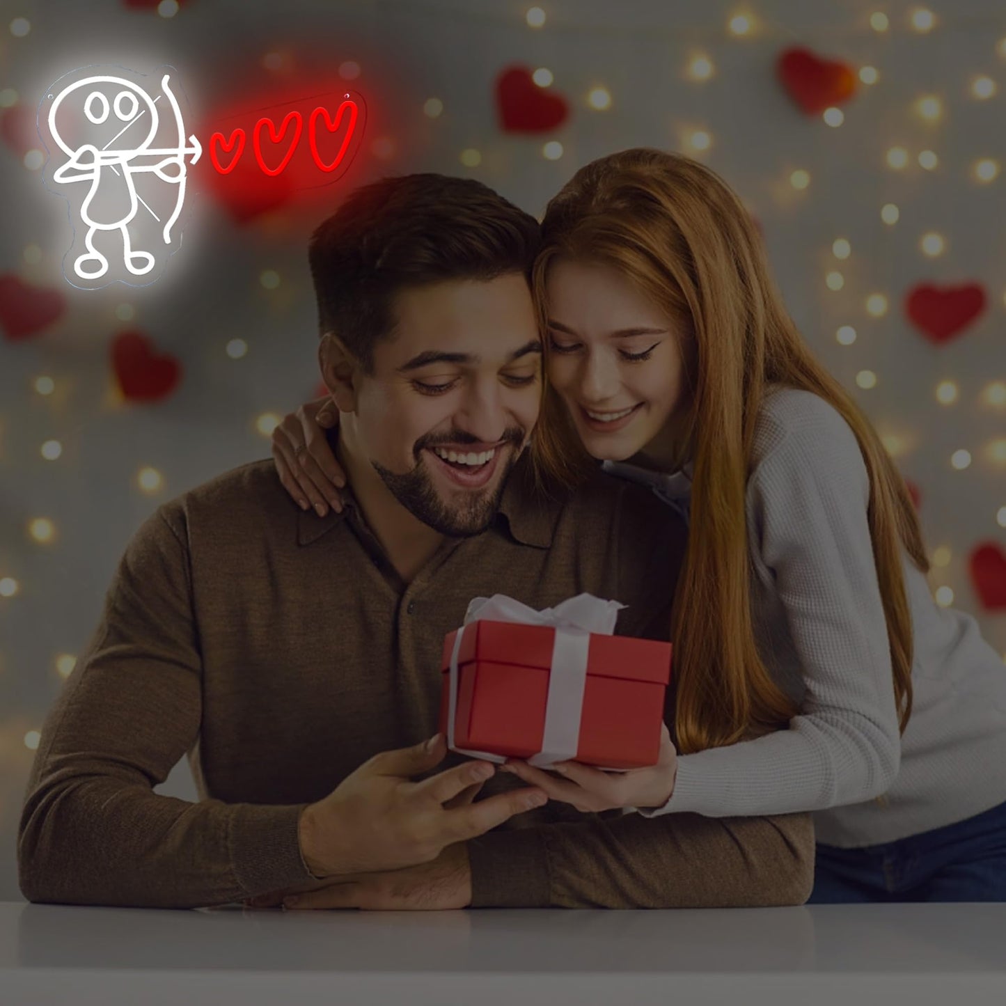 NewbeePlus Valentines Day Neon Sign Shooting Heart Valentines Decor USB Powered LED Neon Light for Room Wall Decor Valentines Day Wedding Anniversary Bedroom Birthday Decor