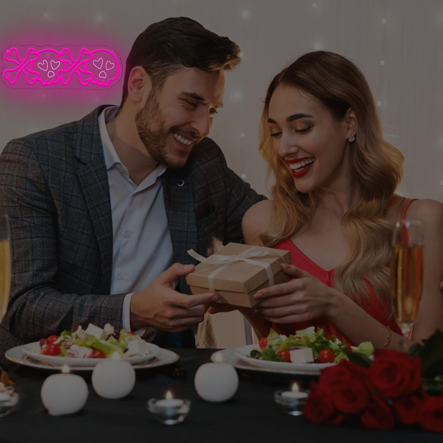 NewbeePlus XOXO Valentines Day Neon Sign Skull USB Powered LED Neon Light for Room Wall Decor Valentines Day Wedding Anniversary Bedroom Birthday Decor