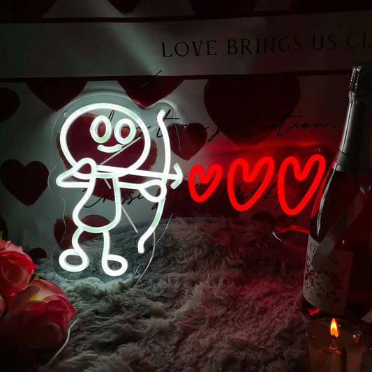 NewbeePlus Valentines Day Neon Sign Shooting Heart Valentines Decor USB Powered LED Neon Light for Room Wall Decor Valentines Day Wedding Anniversary Bedroom Birthday Decor