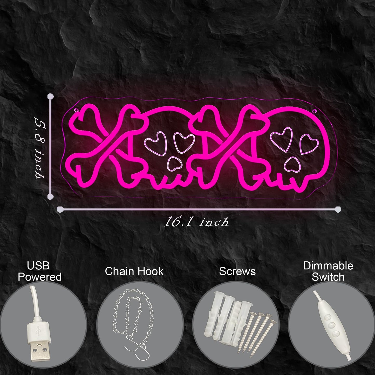 NewbeePlus XOXO Valentines Day Neon Sign Skull USB Powered LED Neon Light for Room Wall Decor Valentines Day Wedding Anniversary Bedroom Birthday Decor