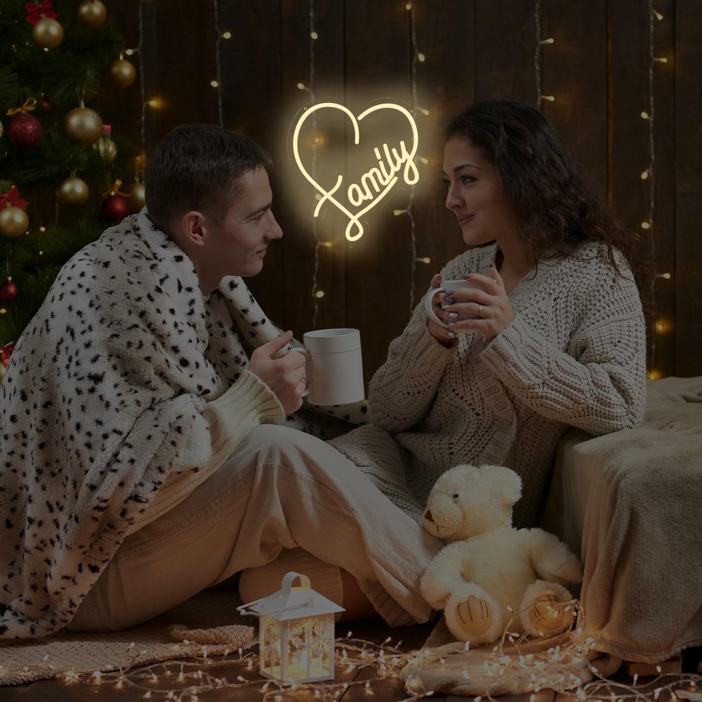 NewbeePlus Family Neon Sign Heart Decor USB Powered LED Neon Light for Room Wall Decor Wedding Anniversary Bedroom Birthday Decor