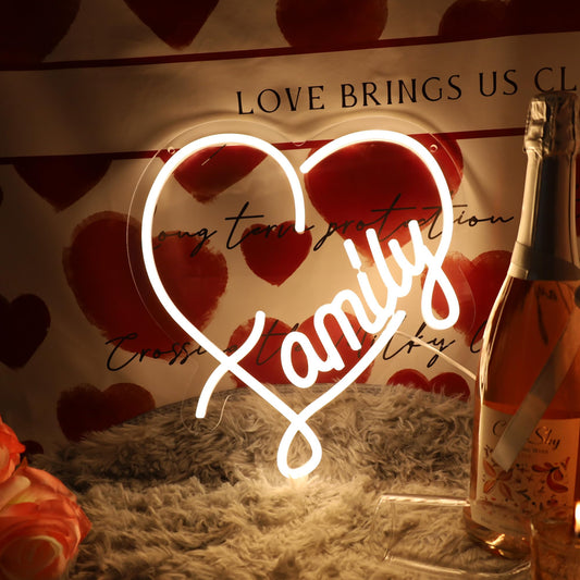 NewbeePlus Family Neon Sign Heart Decor USB Powered LED Neon Light for Room Wall Decor Wedding Anniversary Bedroom Birthday Decor