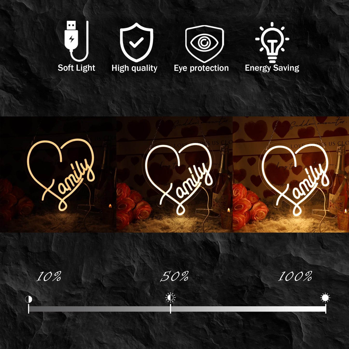 NewbeePlus Family Neon Sign Heart Decor USB Powered LED Neon Light for Room Wall Decor Wedding Anniversary Bedroom Birthday Decor