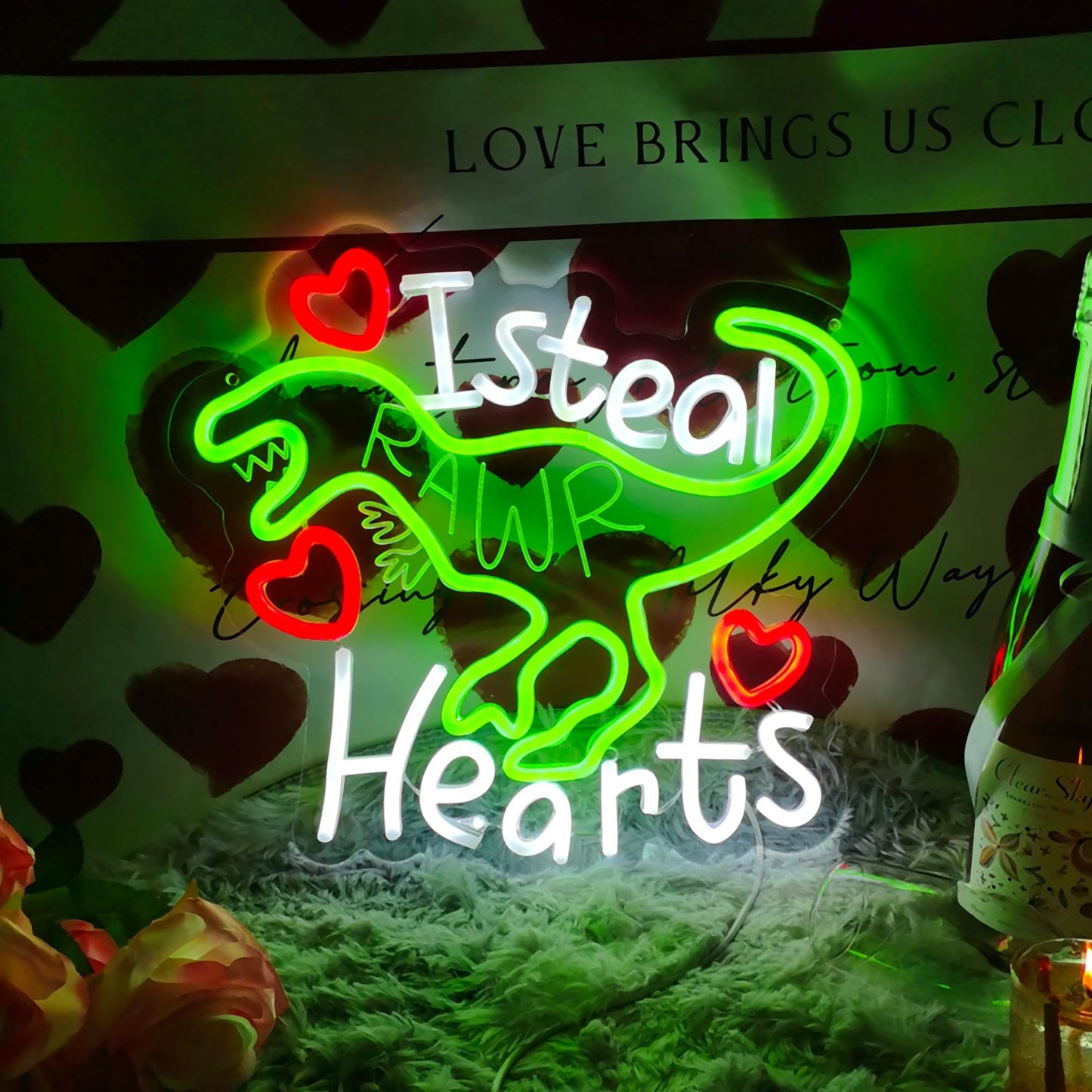 NewbeePlus Dinosaur Neon Sign Decor USB Powered LED Neon Light for Room Wall Decor Wedding Anniversary Bedroom