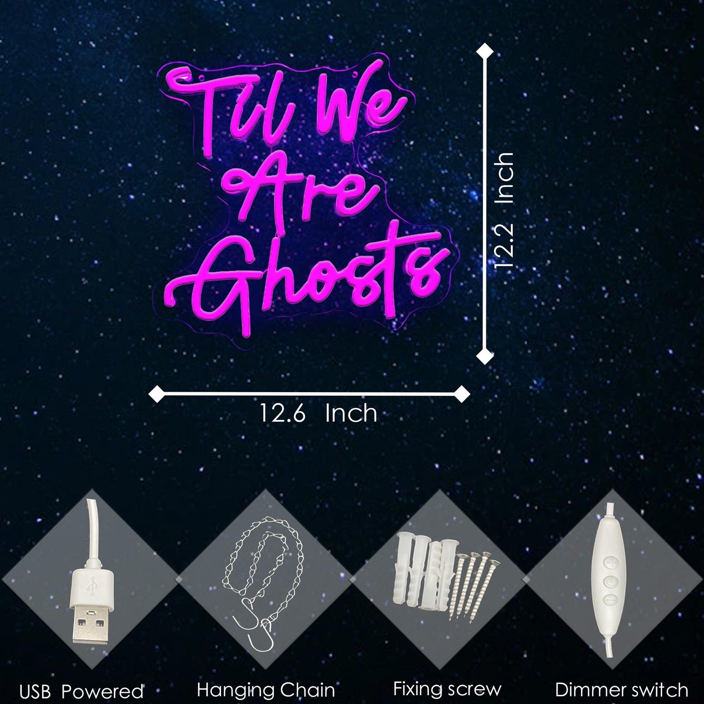 Til We Are Ghosts Neon Sign for Halloween Party Decor, Coffin Neon Sign Dimmable LED Light for Gothic Wedding Ceremony, Valentine's Day Gifts