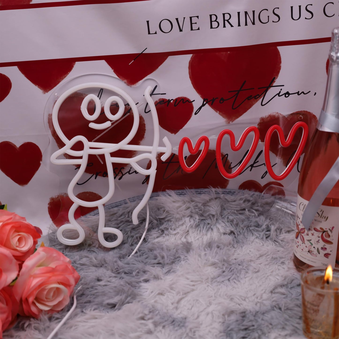 NewbeePlus Valentines Day Neon Sign Shooting Heart Valentines Decor USB Powered LED Neon Light for Room Wall Decor Valentines Day Wedding Anniversary Bedroom Birthday Decor
