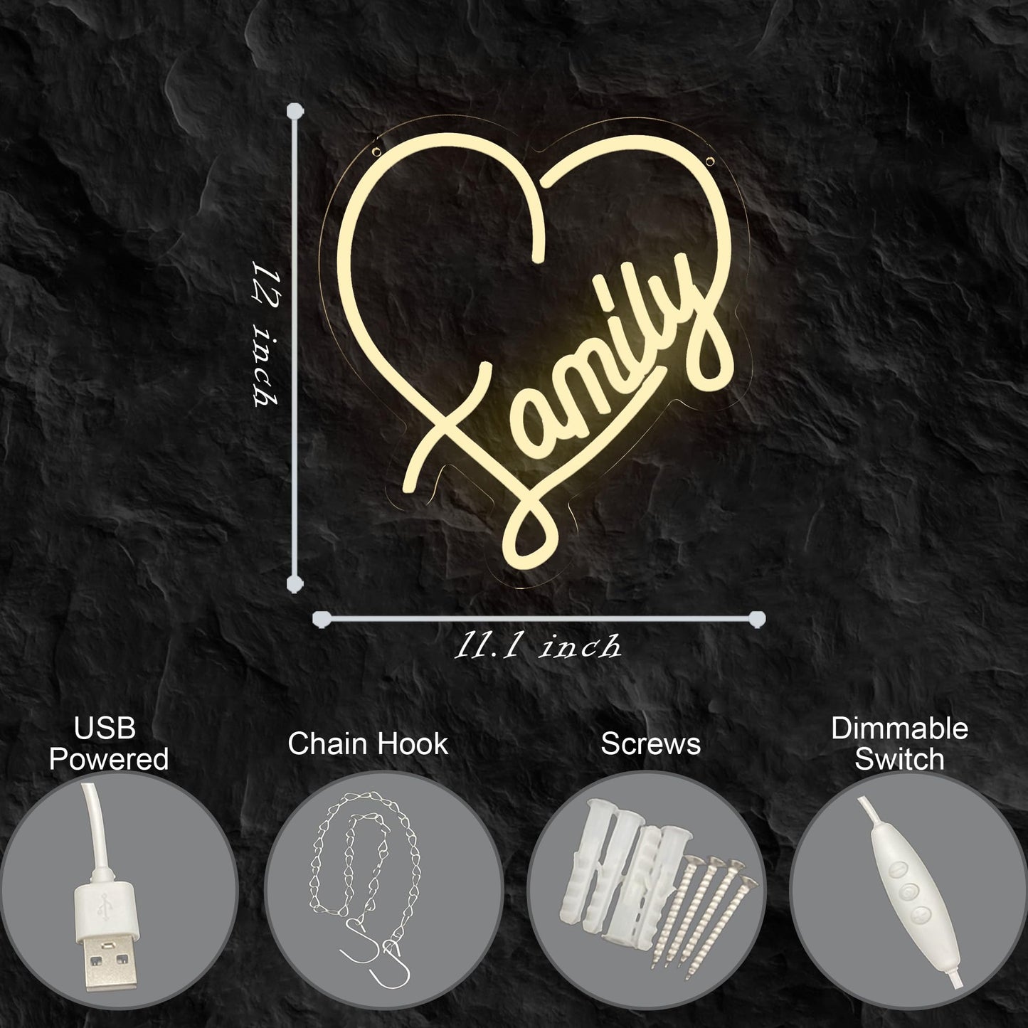 NewbeePlus Family Neon Sign Heart Decor USB Powered LED Neon Light for Room Wall Decor Wedding Anniversary Bedroom Birthday Decor
