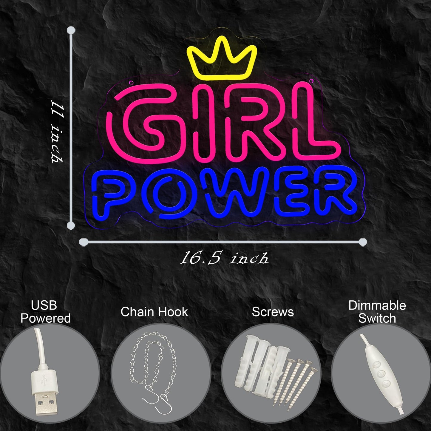 Girl Power Neon Sign Girl Neon Light Sign for Girls Bedroom Pub Cafe Recreation Room Wall Decor