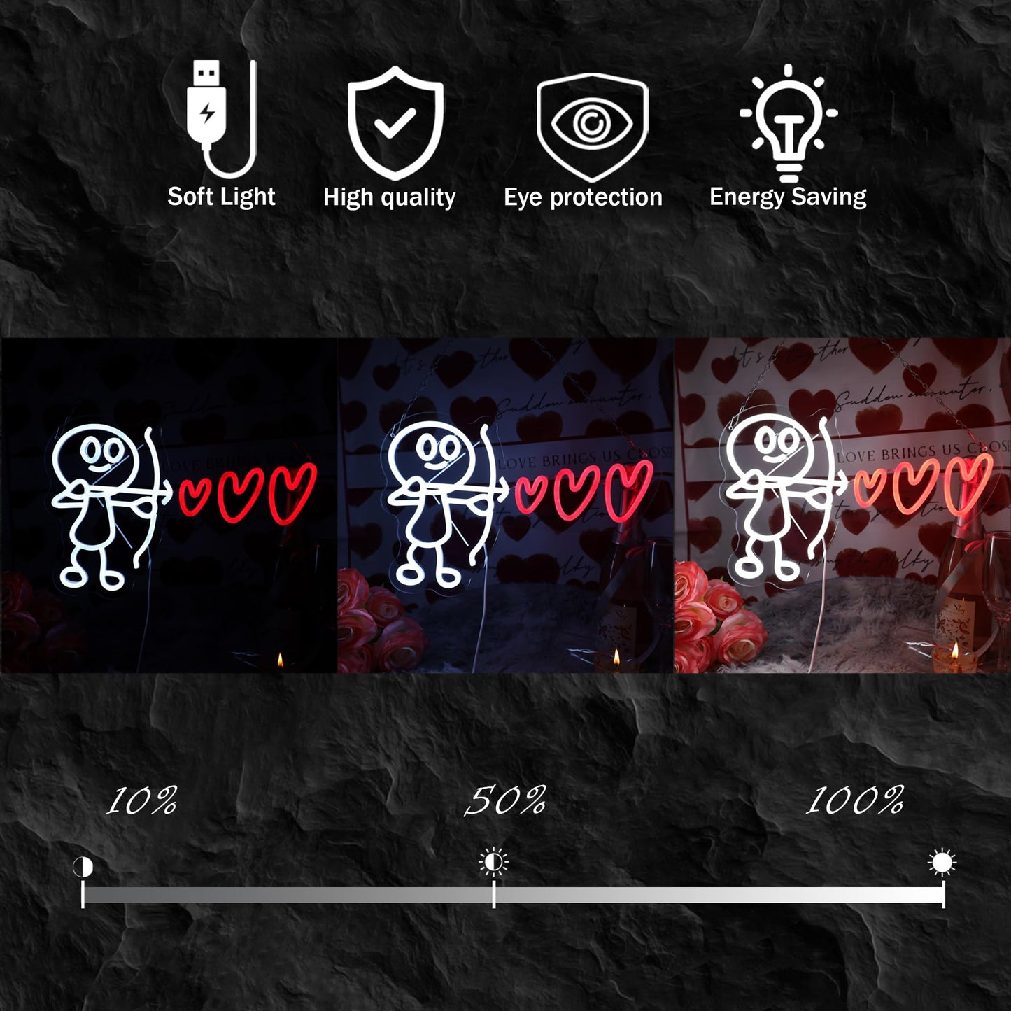 NewbeePlus Valentines Day Neon Sign Shooting Heart Valentines Decor USB Powered LED Neon Light for Room Wall Decor Valentines Day Wedding Anniversary Bedroom Birthday Decor